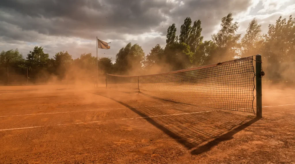Efecto del clima y el viento en un partido de tenis al aire libre
