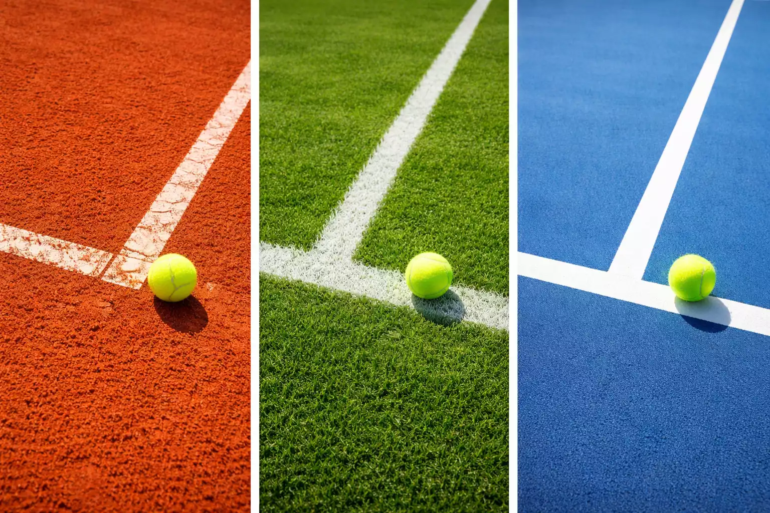 Superficies de tenis: tierra batida, hierba y pista dura